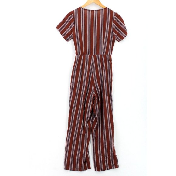 SKY AND SPARROW Jumpsuit Womens Red Striped Button Front Rust Short Sleeve XS NW - Picture 9 of 11